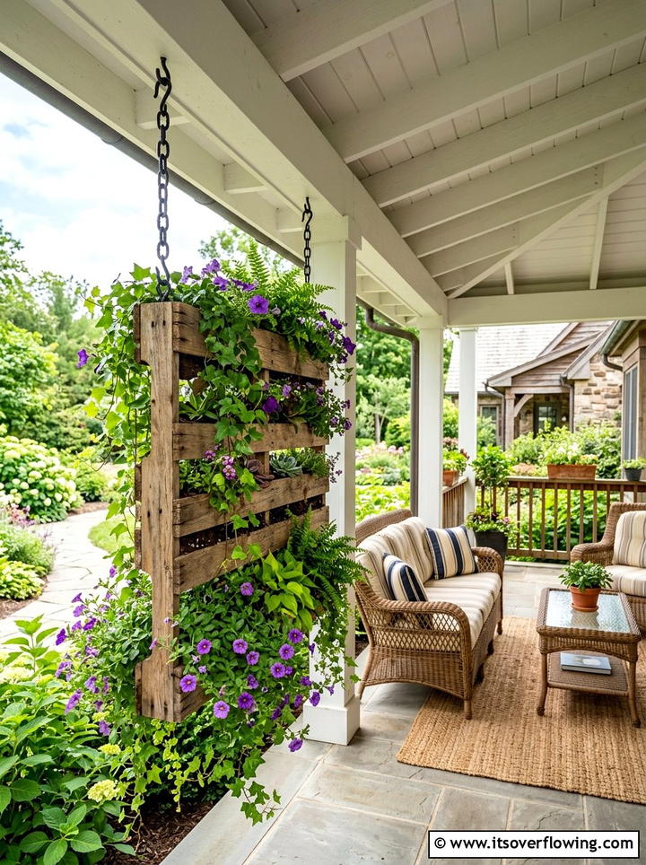 Hanging Pallet Planter - 25 upcycled garden ideas with pallets