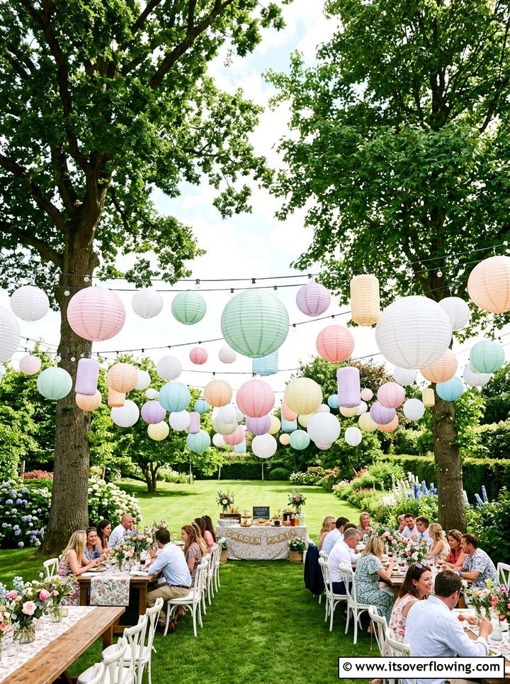 Hanging Paper Lanterns - 25 backyard decorating ideas with garden party style