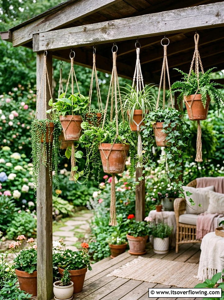 Hanging Plant Display - 25 garden ideas for narrow yards