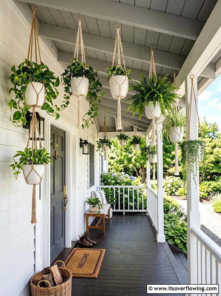 Hanging Porch Plants With Neutral Pots - 25 front porch decor ideas with neutral tones