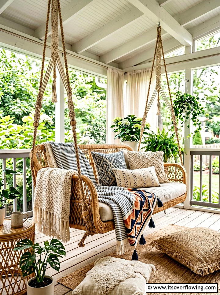Hanging Porch Swing - 25 front porch decor ideas with throws