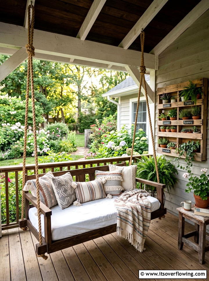 Hanging Porch Swing - 25 garden decor ideas with pallet projects