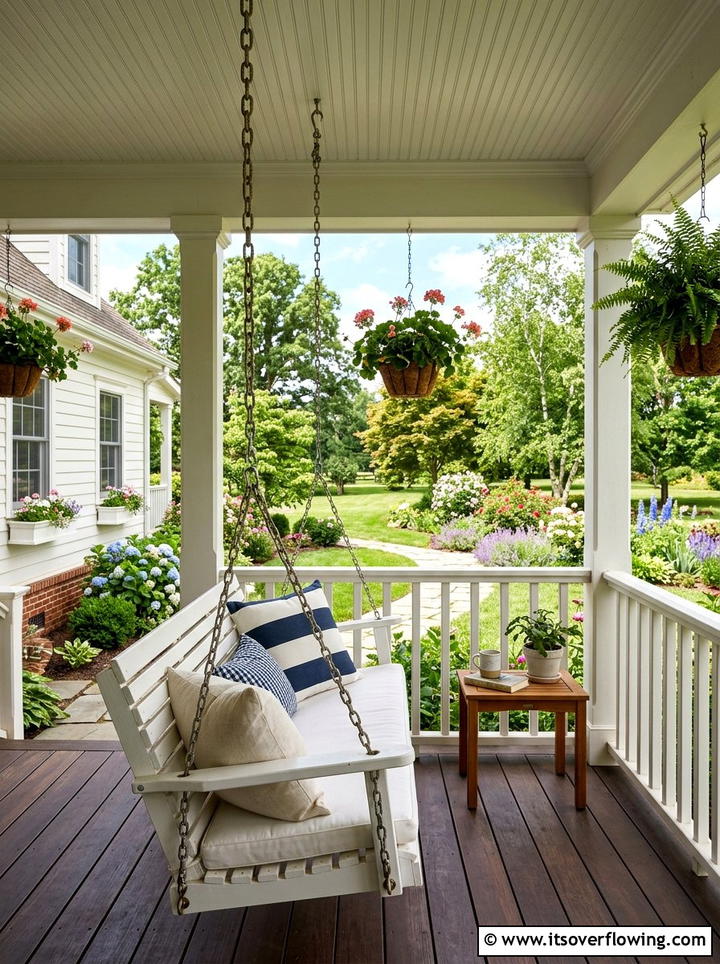 Hanging Porch Swing - 25 backyard decorating ideas with garden party style