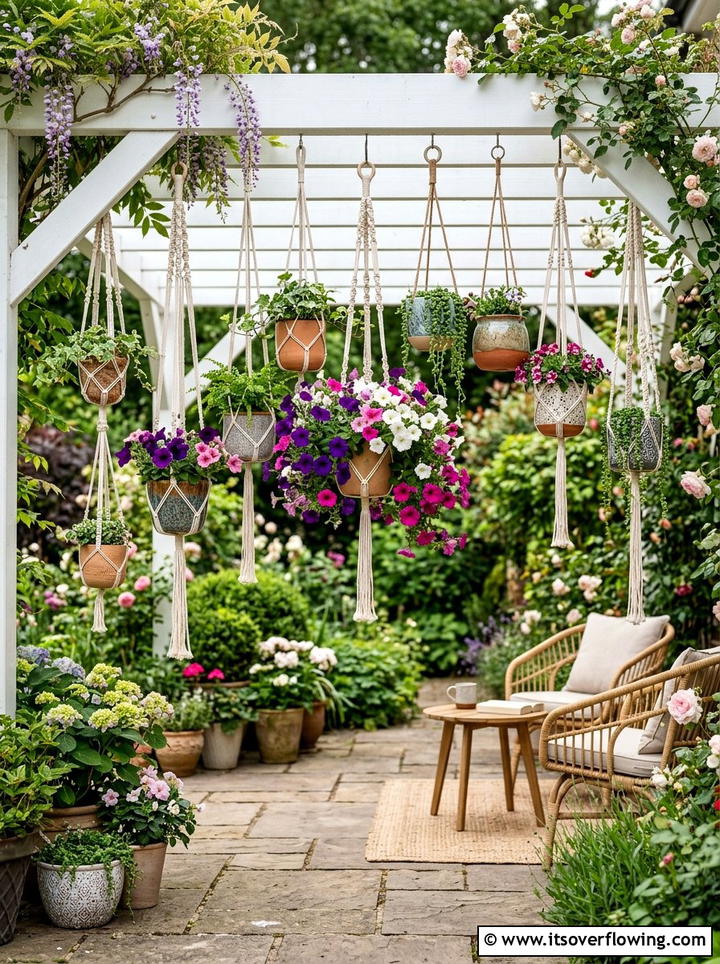 Hanging Pot Arrangement - 25 backyard ideas with pot clusters
