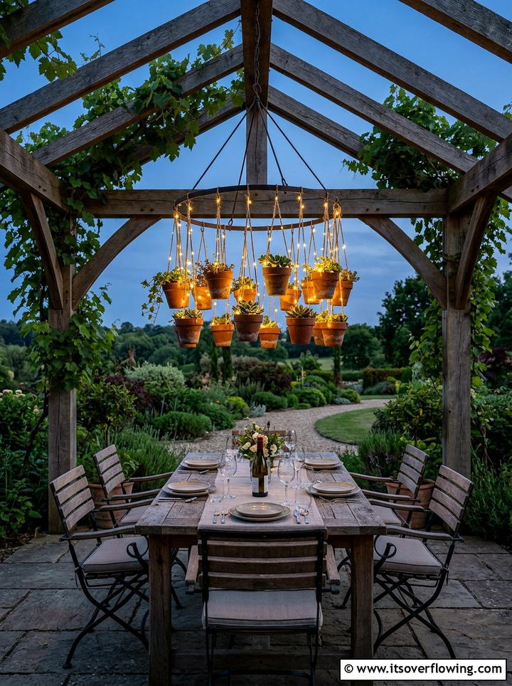Hanging Pot Chandelier - 25 garden decor ideas with terracotta pots