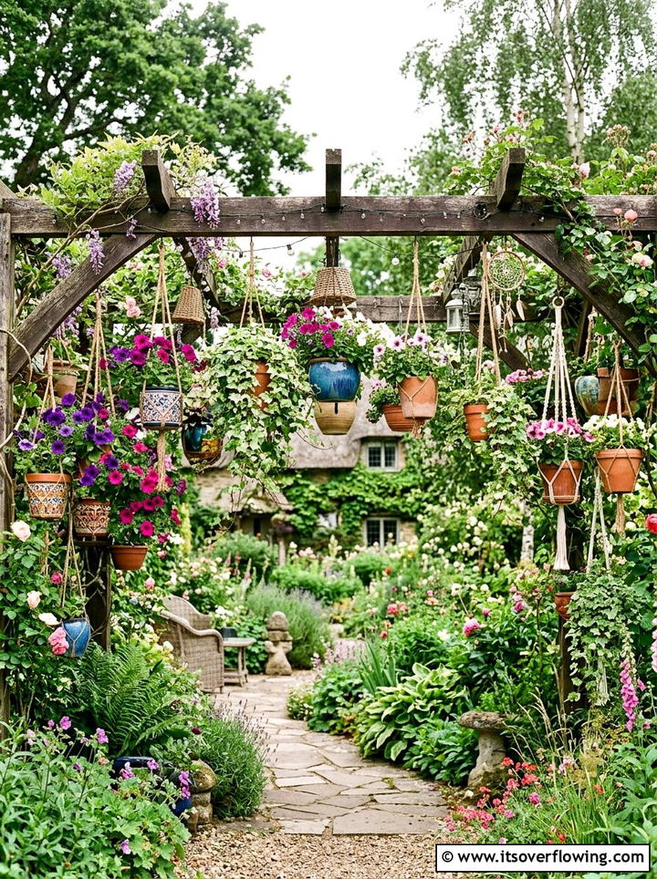 Hanging Pot Display - 25 creative garden ideas for narrow spaces
