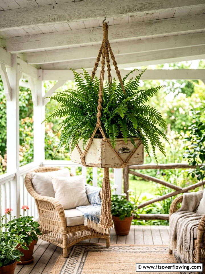 Hanging Rope Drawer Planter - 25 recycled garden ideas with old drawers