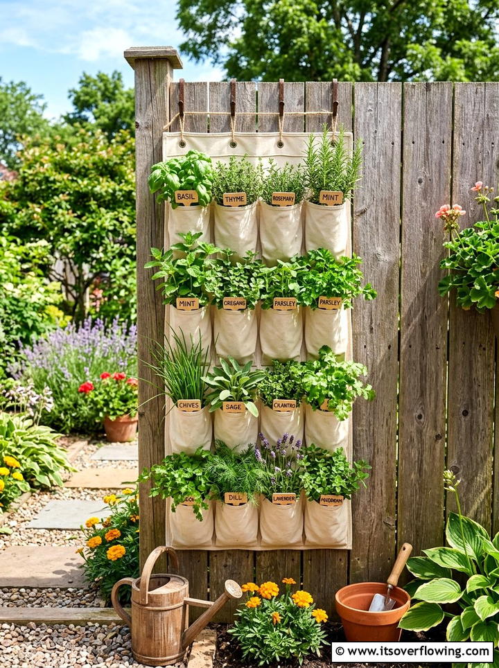 Hanging Shoe Organizer For Herbs - 25 recycled garden ideas for community spaces