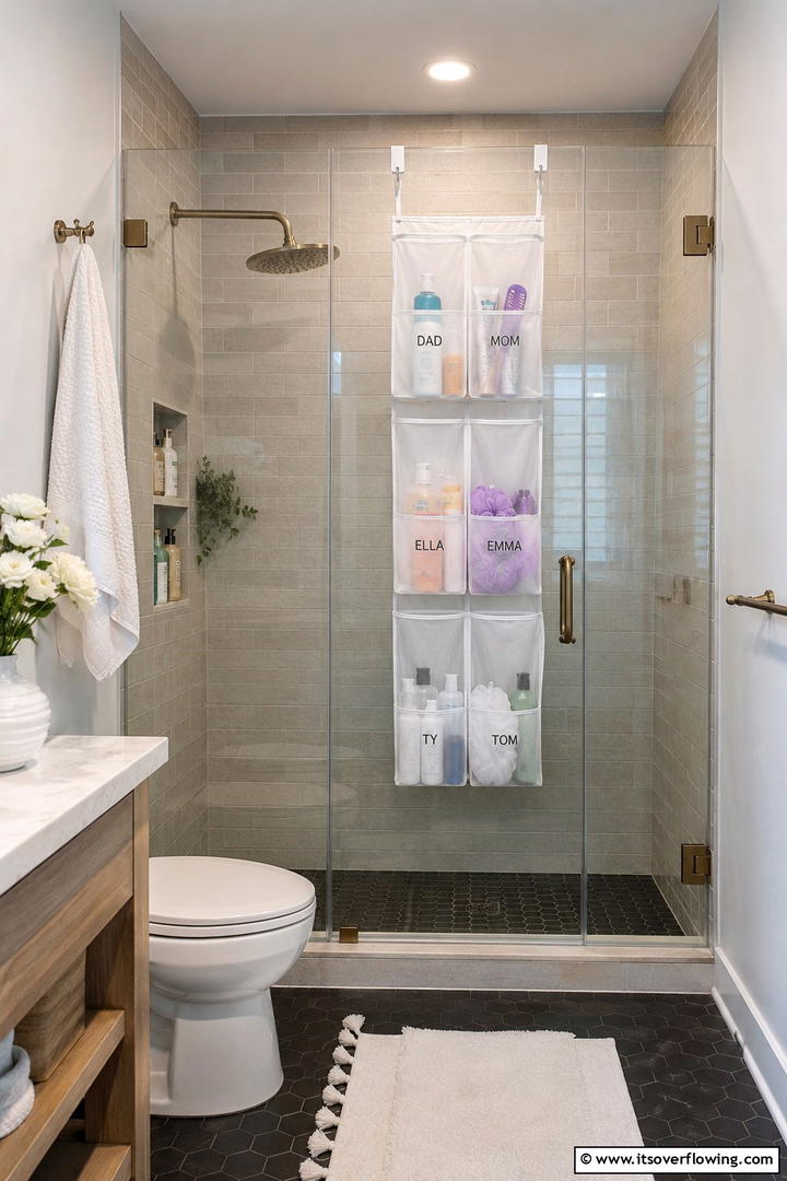 Hanging Shower Pockets for Quick Organization - 30 Shower Storage Ideas to Declutter Your Bathroom