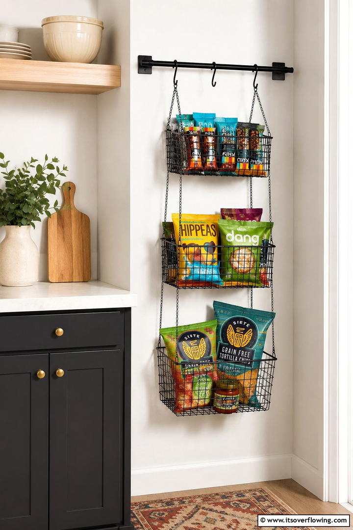 Hanging Snack Baskets - 30 Snack Storage Ideas for Organized Kitchen Pantries