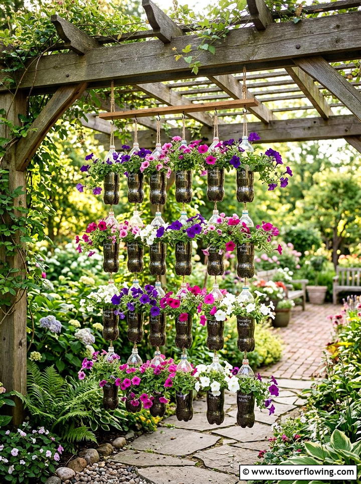 Hanging Soda Bottle Garden System - 25 recycled garden ideas with self watering planters