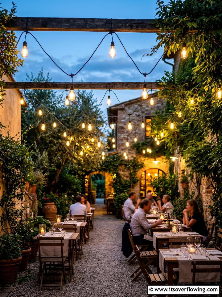 Hanging String Lights - 25 garden ideas for narrow yards