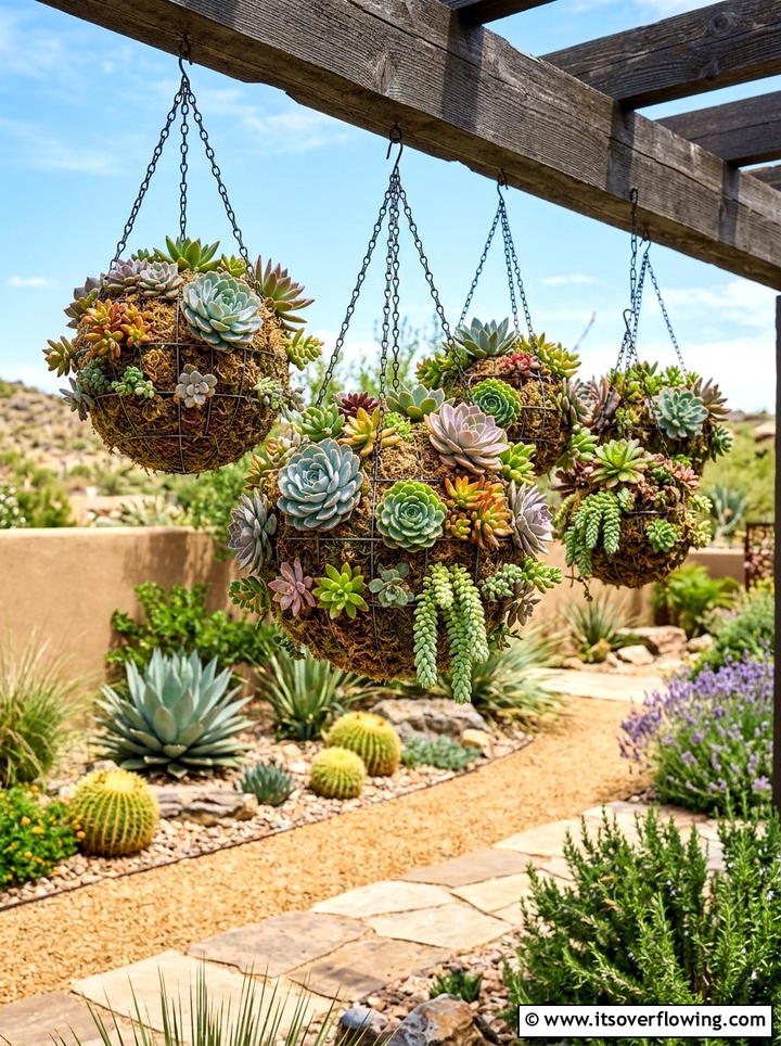 Hanging Succulent Spheres For Sun - 25 garden decor ideas with hanging baskets