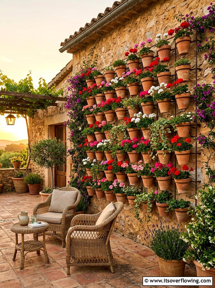 Hanging Terracotta Pot Wall - 25 backyard ideas with vertical garden