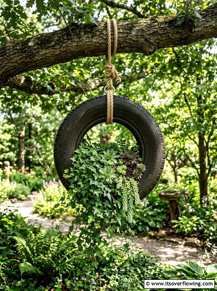 Hanging Tire Planter - 25 garden ideas with old tires