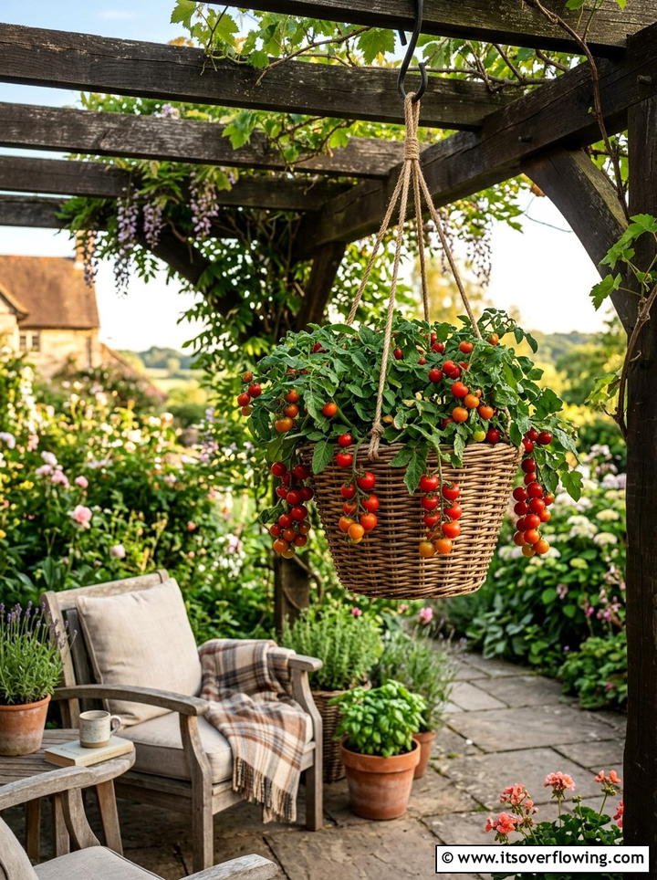Hanging Tomato Basket - 25 creative garden ideas with container vegetables