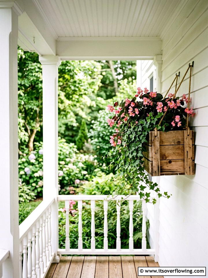 Hanging Wood Crate Wall Planter - 25 front porch ideas with crate decor