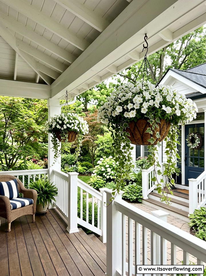 Hanging baskets for front porch - 25 front porch decor ideas with greenery