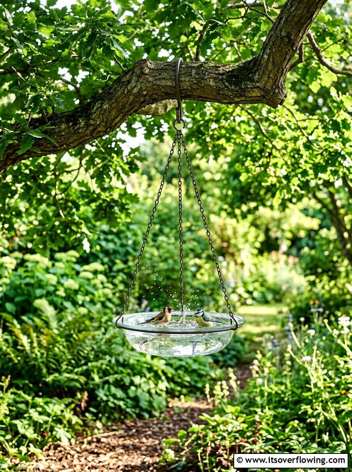 Hanging bird bath tree - 25 garden decor ideas with bird baths