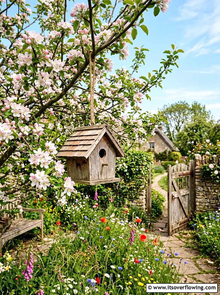 Hanging birdhouse - 25 garden decor ideas with hanging decor