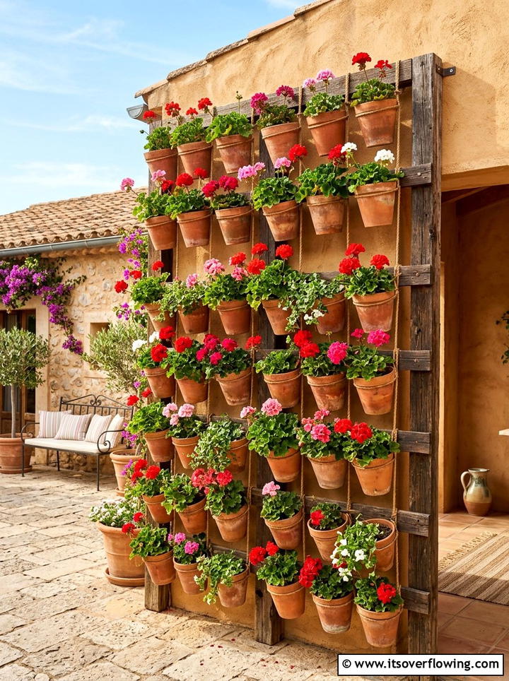 Hanging clay pot wall - 25 garden design ideas with vertical gardens