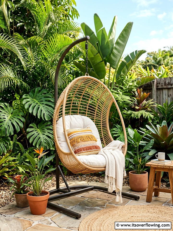 Hanging egg chair - 25 small garden ideas with reading nook