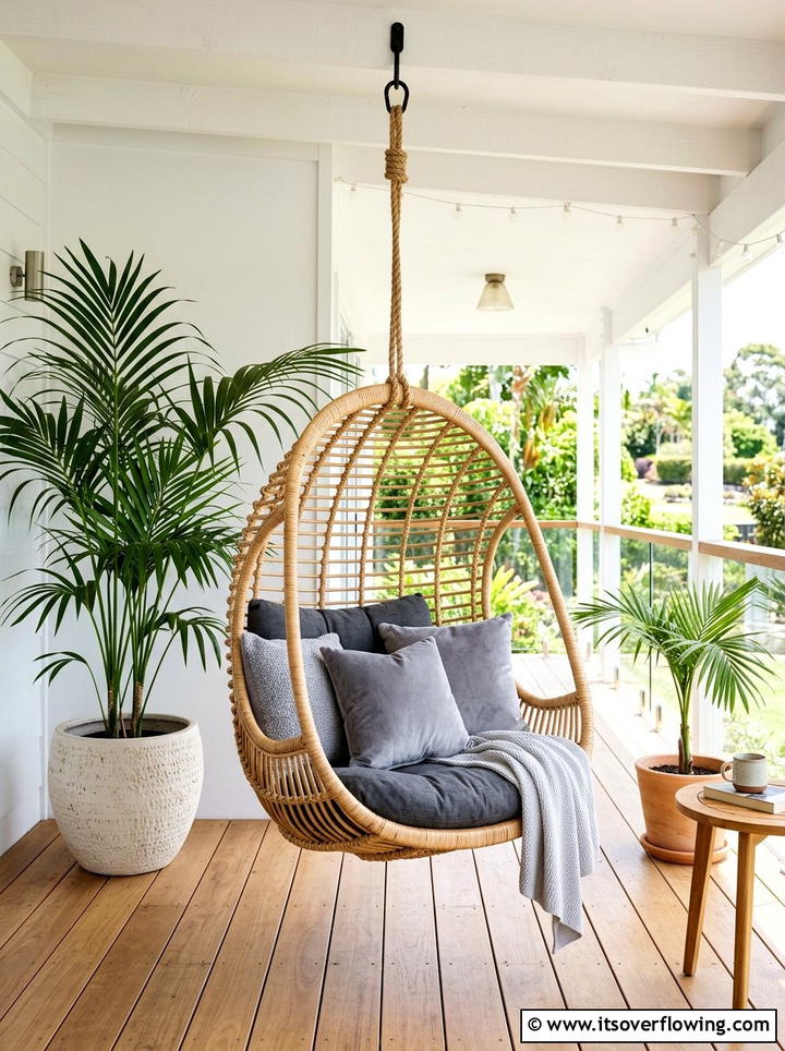 Hanging egg chair - 25 front porch decor ideas with cushions