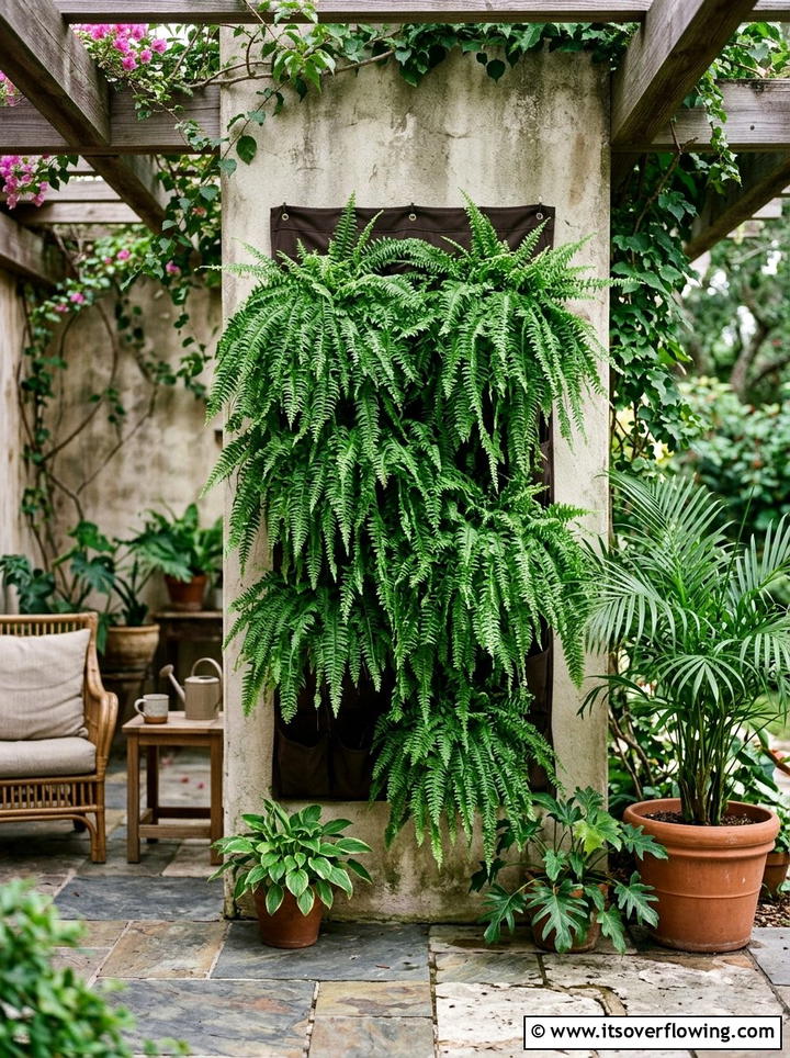 Hanging fern wall - 25 upcycled garden ideas with shoe organizers