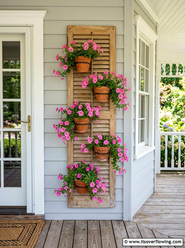 Hanging flower planter - 25 upcycled garden ideas with old shutters