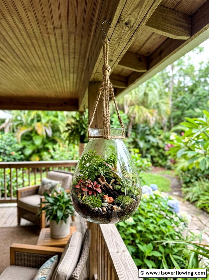 Hanging glass jar terrarium - 25 creative garden ideas with hanging bottle planters