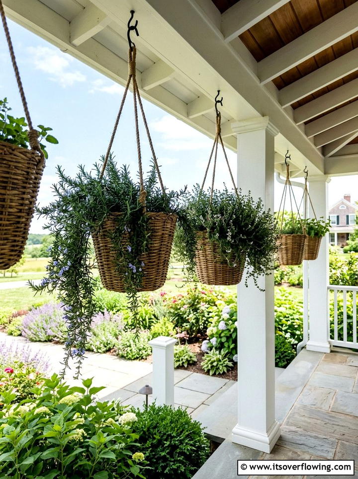 Hanging herb basket - 25 front porch ideas with herb planters