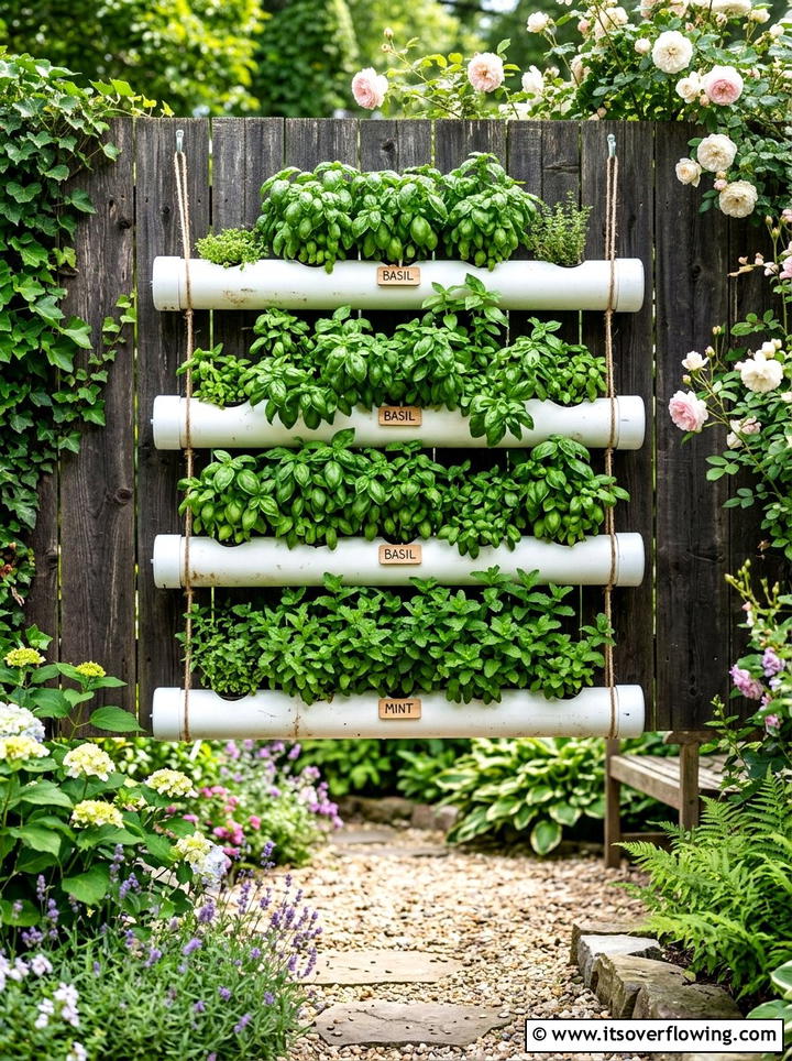 Hanging herb garden - 25 upcycled garden ideas with pvc pipes