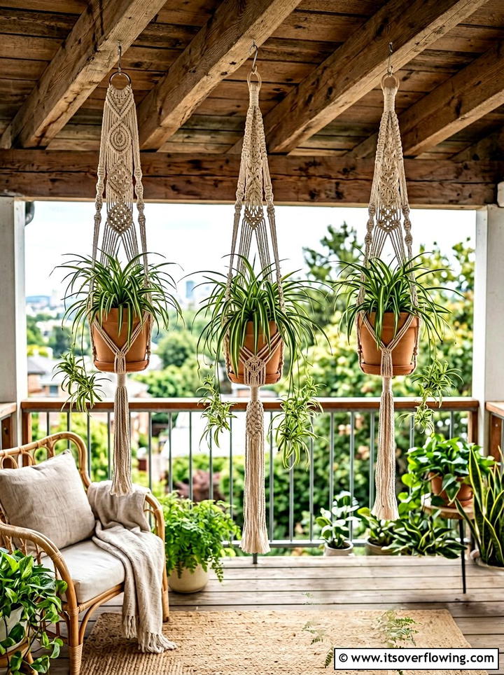 Hanging macrame pots - 25 garden decor ideas for apartments