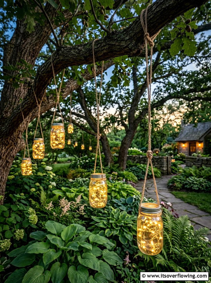 Hanging mason jar tree branch - 25 garden ideas with mason jar lanterns
