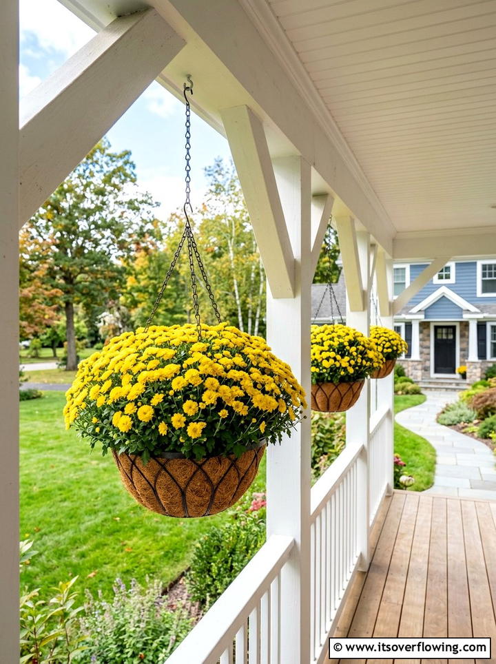 Hanging mum baskets - 25 front porch ideas with mums