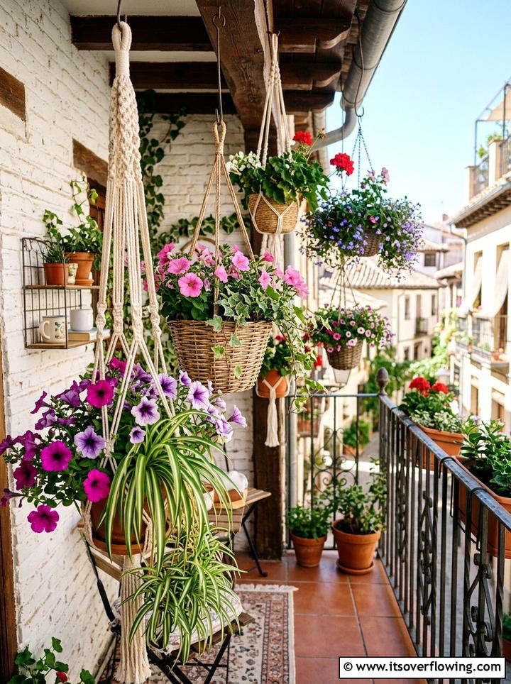 Hanging plant basket - 25 garden decor ideas for balconies
