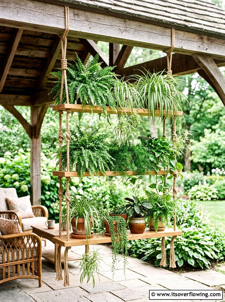 Hanging plant shelf - 25 recycled garden ideas with old shelves