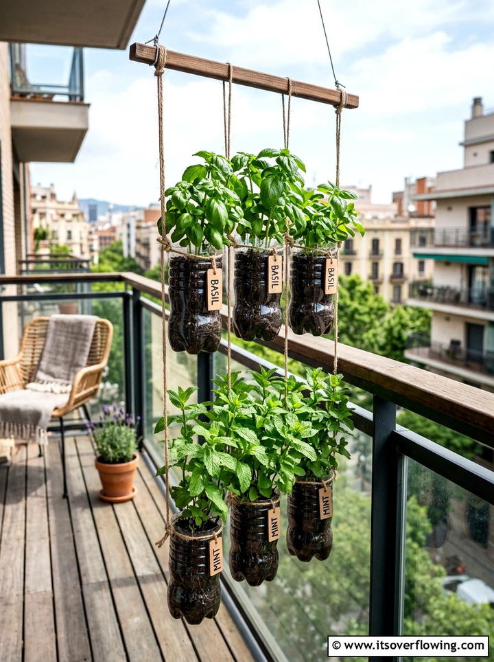Hanging plastic bottle herb garden - 25 creative garden ideas with hanging bottle planters