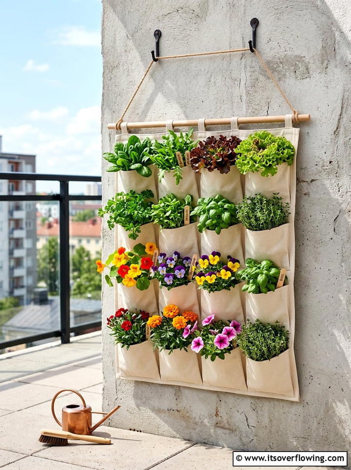 Hanging pocket garden - 25 upcycled garden ideas with vertical gardens