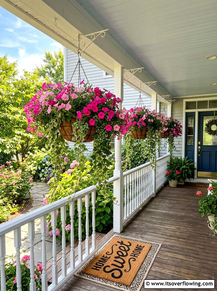 Hanging porch basket - 25 front porch decor ideas with planters