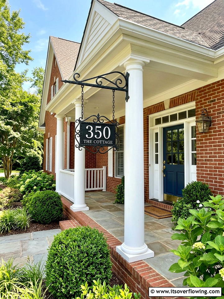 Hanging porch sign with numbers - 25 front porch ideas with house numbers