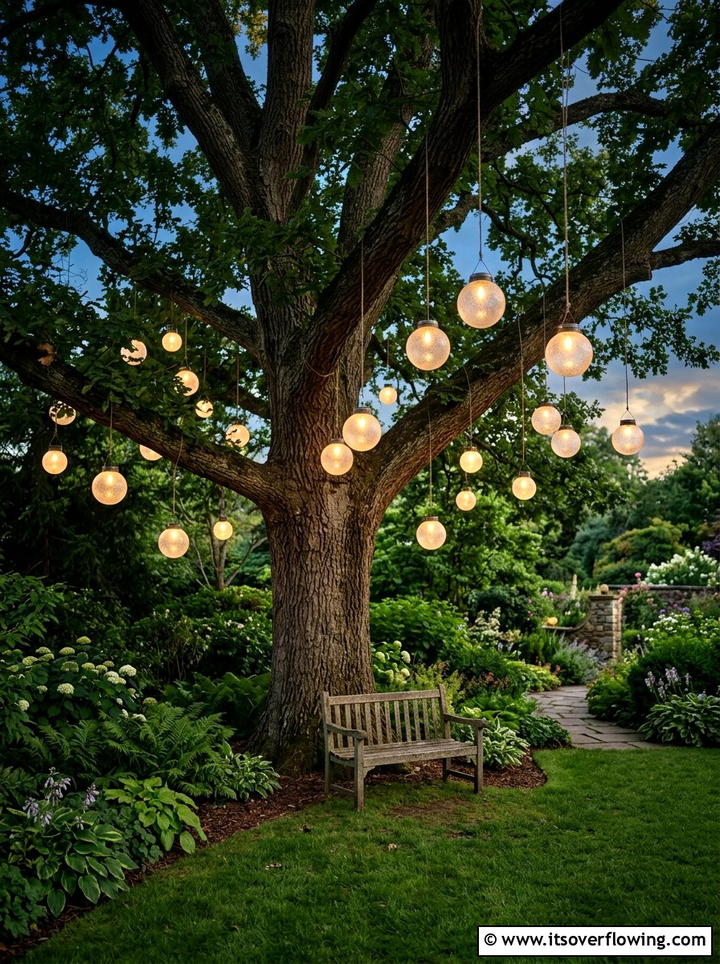 Hanging solar globe lights - 25 garden ideas with solar lights