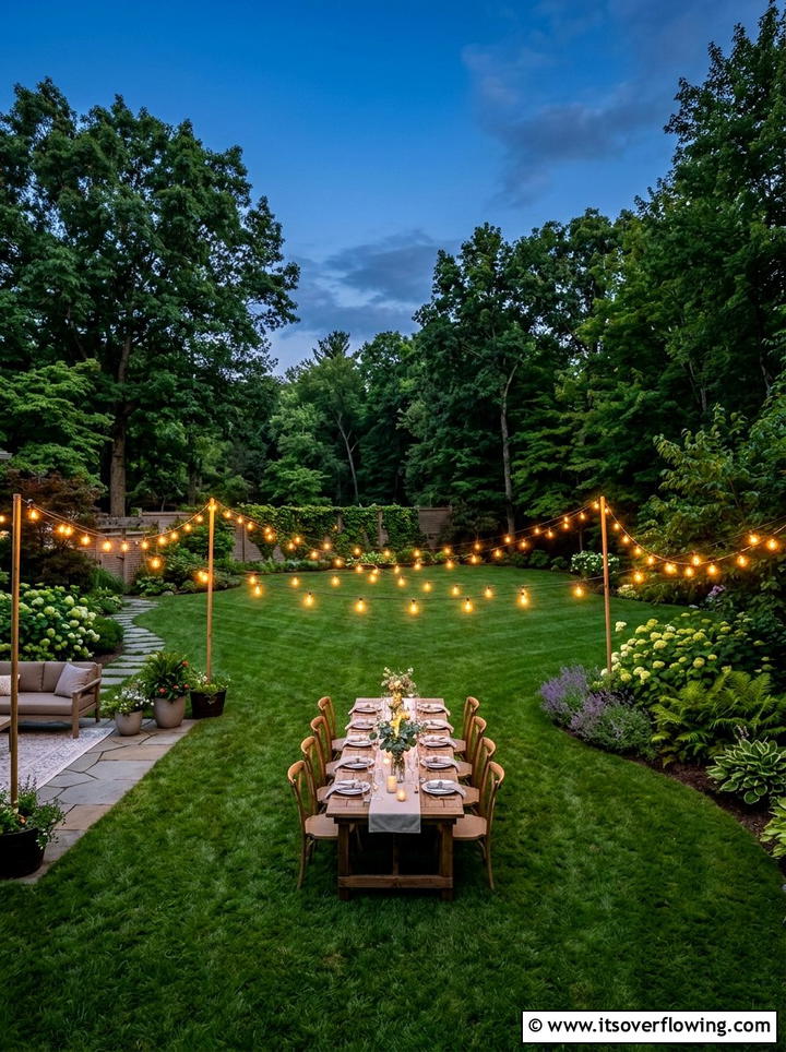 Hanging string lights - 25 garden decor ideas for outdoor parties