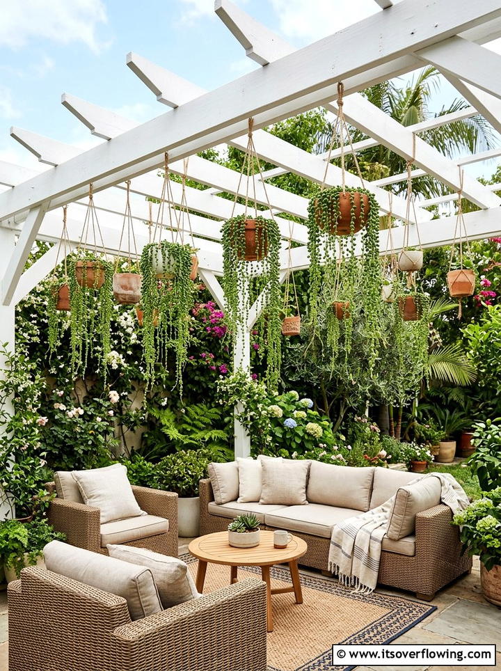 Hanging succulent baskets - 25 backyard decorating ideas with succulent pots