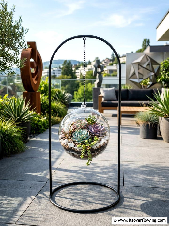 Hanging succulent globe - 25 garden decor ideas with hanging decor