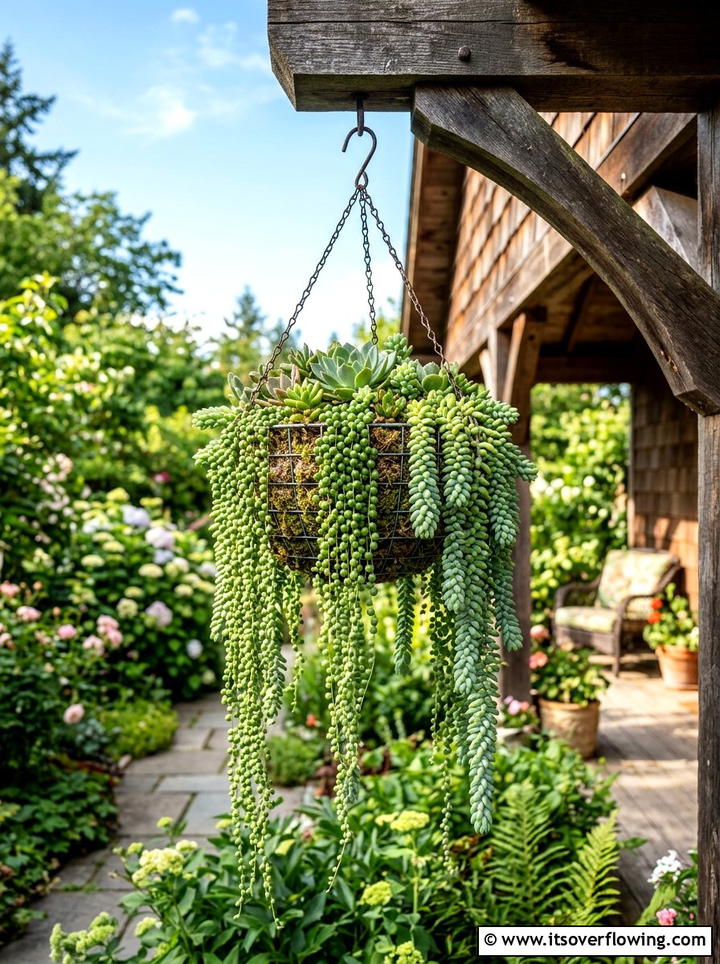 Hanging succulent planter - 25 small garden ideas with succulents