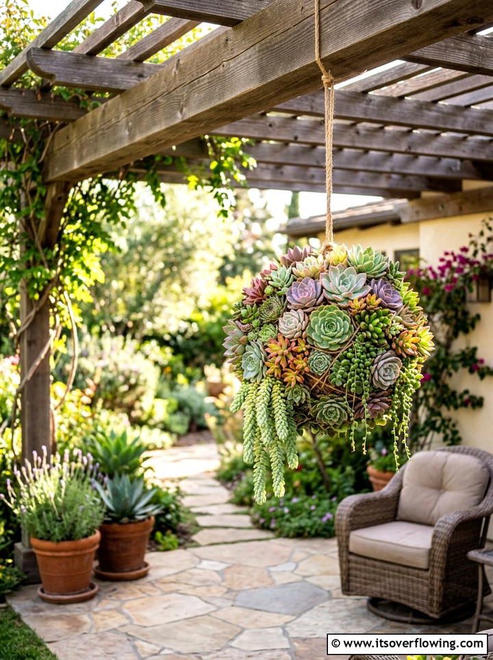 Hanging succulent sphere - 25 garden ideas with succulents