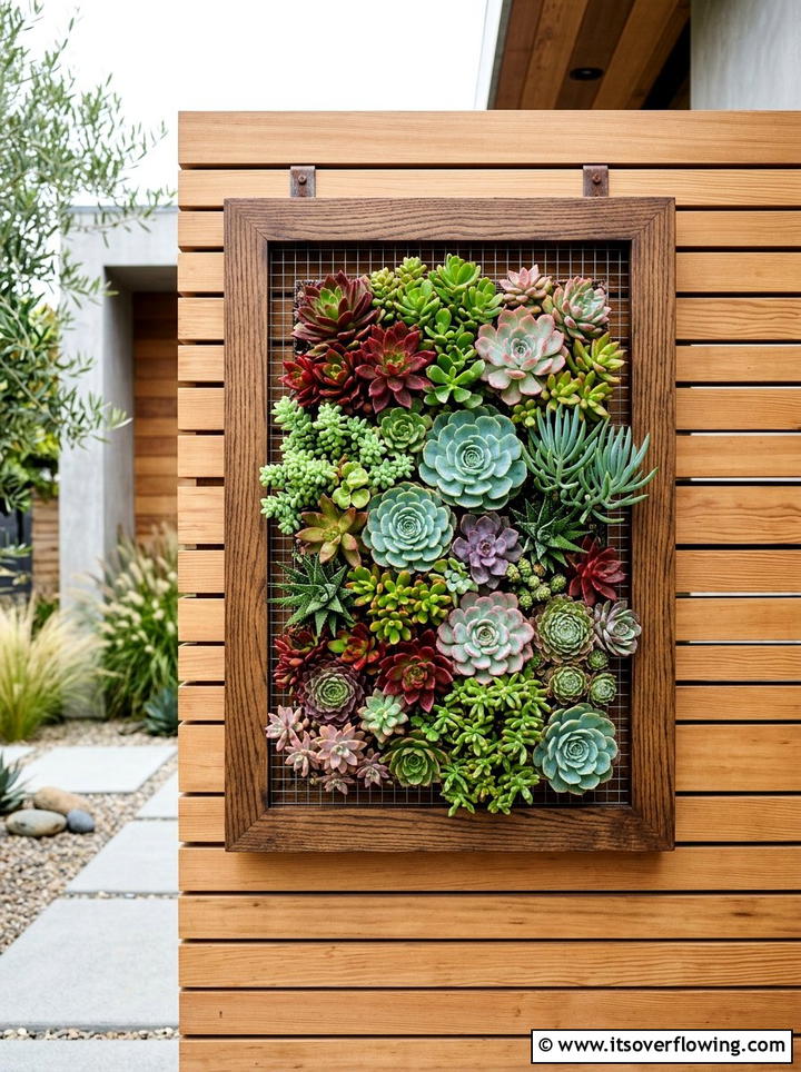 Hanging succulent wall frame - 25 garden decor ideas with wall art