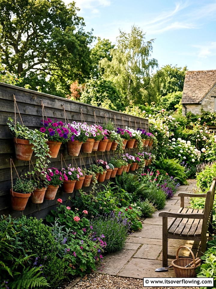 Hanging terracotta pots - 25 small garden ideas with wall planters