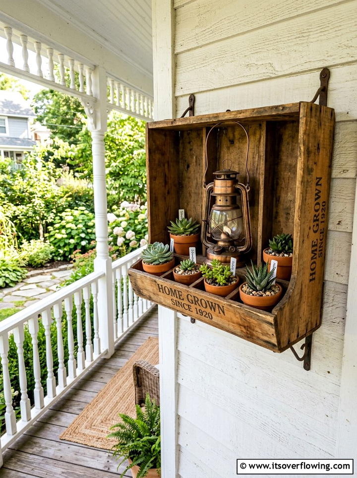 Hanging wall crate - 25 front porch decor ideas with vintage crates